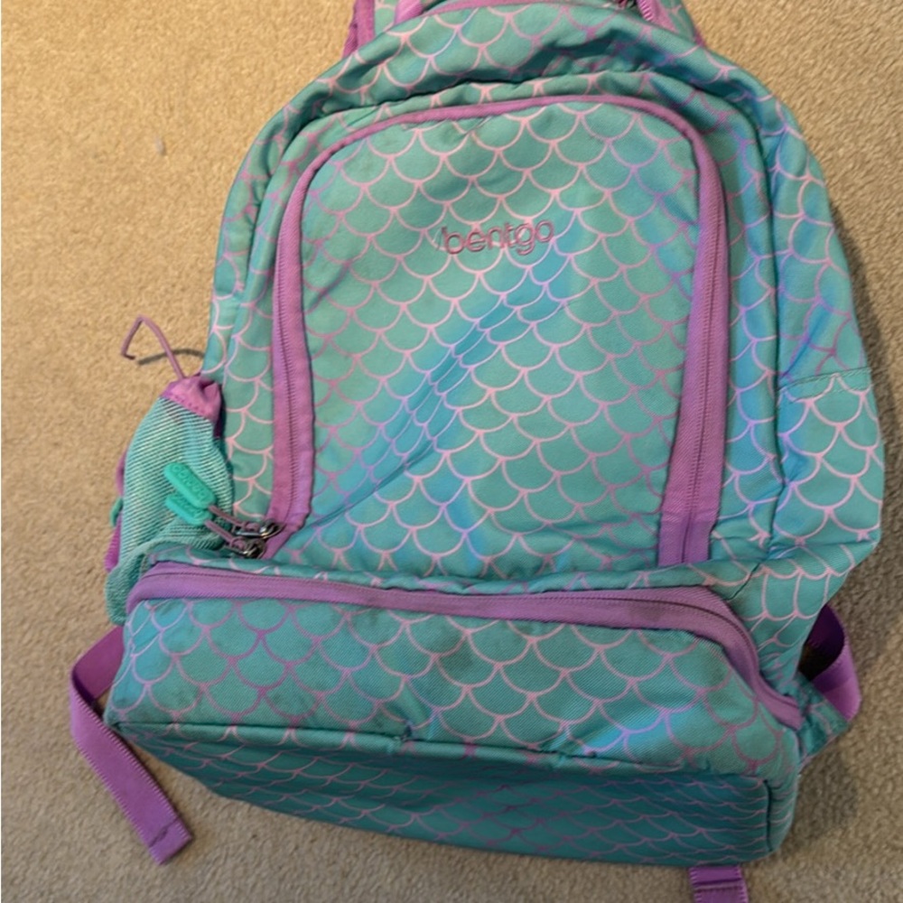Bentgo Teal and Purple Backpack with Mermaid Scale Design
